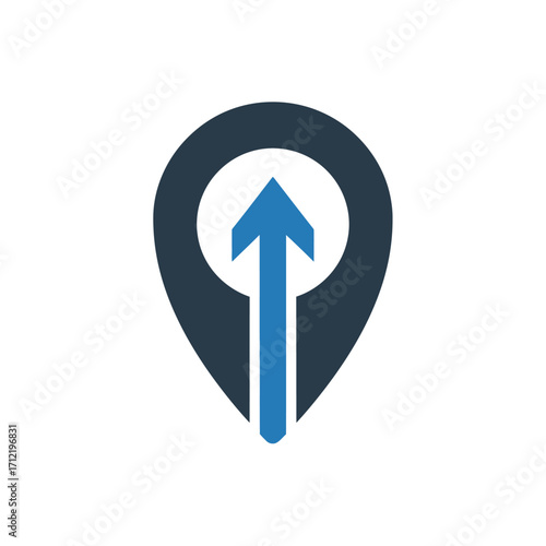 Location Pin with Upward Arrow Symbolizing Navigation and Direction.