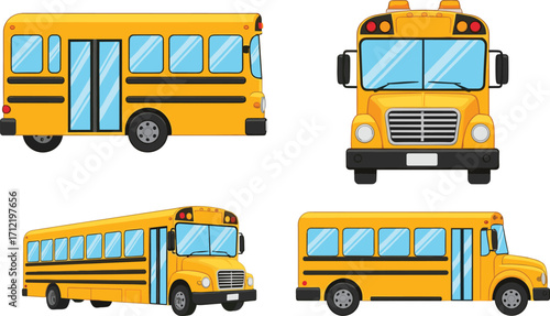Yellow school bus illustration, cartoon vector transport, education vehicle artwork, children commute graphic, student travel design, public transportation icon, vector drawing