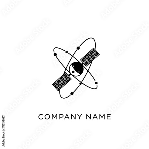 Satellite Orbiting Atom Logo Design for Technology or Science Company.