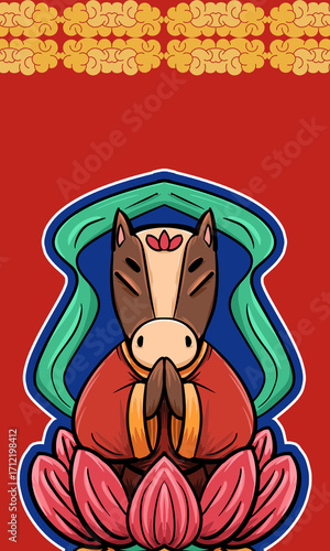 Cartoon Chinese New Year Horse Illustration
