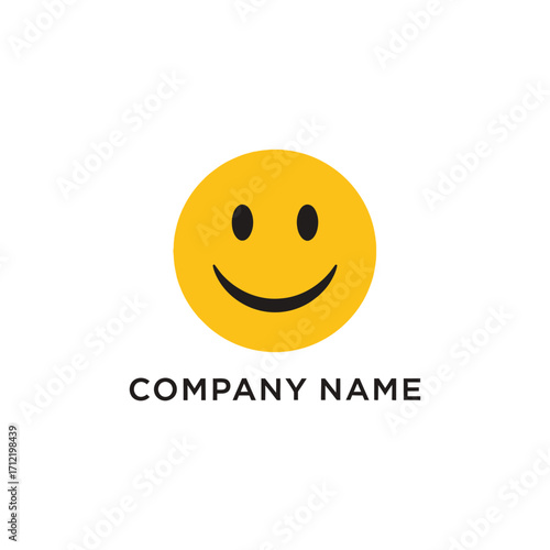 Smiling Yellow Face with Black Eyes and Mouth for Company Logo.