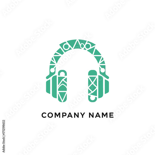 Stylized Headphones Logo Design with Geometric Patterns for Audio Company.