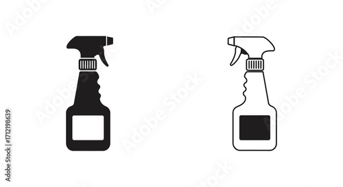 Two spray bottle icons shown in contrasting black and white designs