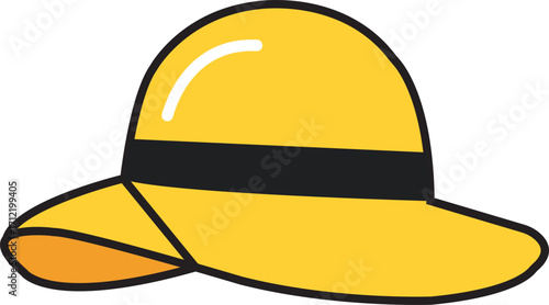 Yellow wide brim hat illustration with black band isolated on white background