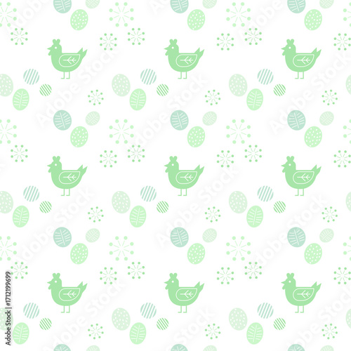 Nordic Chicken and Egg Seamless Pattern Background (Green)