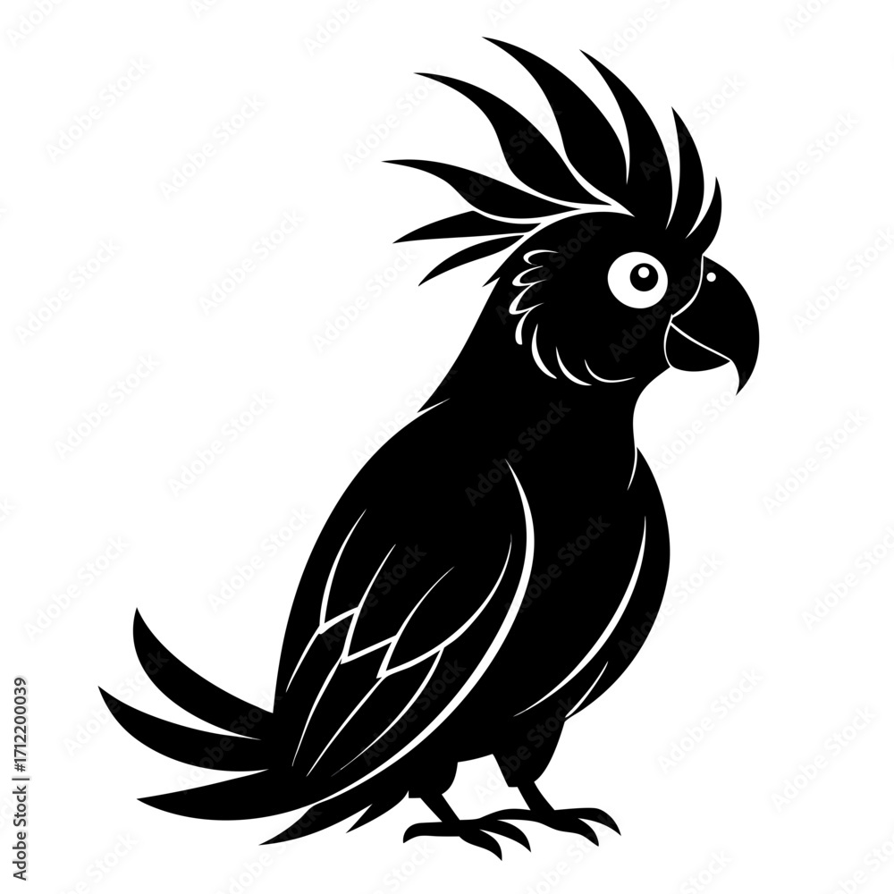 Fototapeta premium Cockatoo vector clean black silhouette design white background