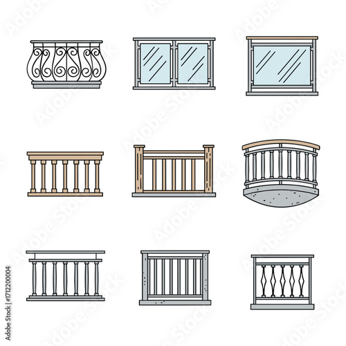 Nine Different Styles of Balconies and Railings in Flat Design balcony balustrade