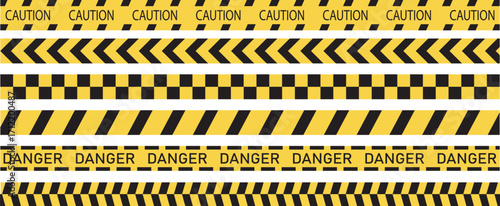 Caution warning barrier tape sign for web site road warning, Black and Yellow line, Seamless barrier, Included brushes. 