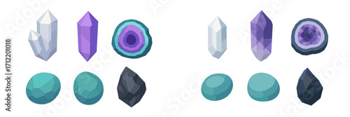 Vibrant assortment of faceted gemstones, natural mineral formations, and polished stones in various colors