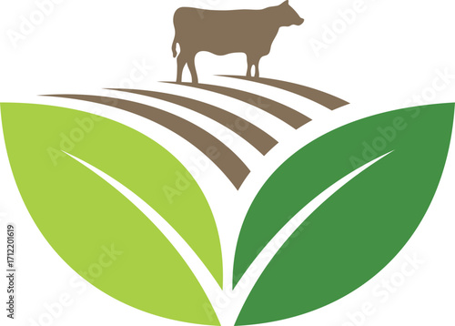 farm land and cow vector logo on vector illustration of a farm animals