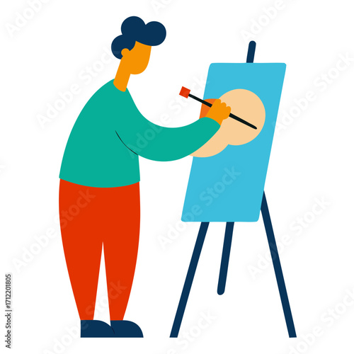 Artist painting on an easel with a brush and canvas