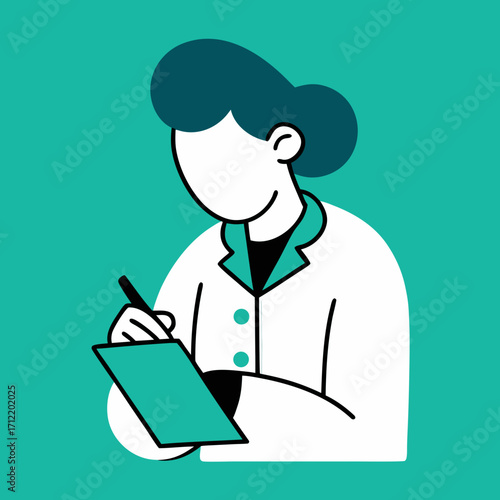 Doctor or scientist writing notes on a clipboard with a pen