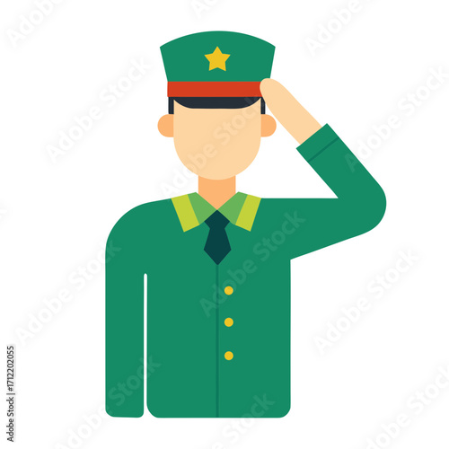Flat illustration of a soldier in uniform saluting