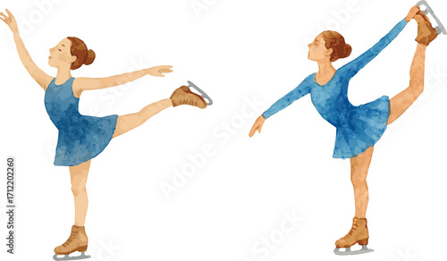 Vector adorable watercolor illustration of a figure skater