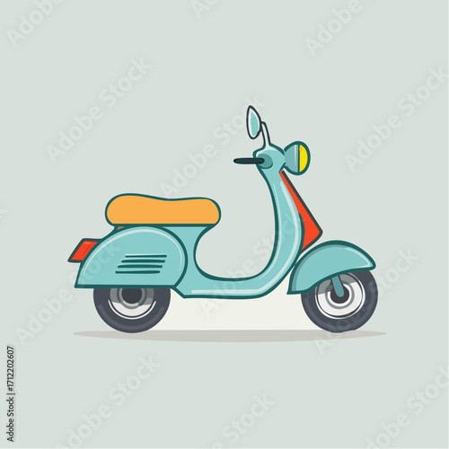 Flat vector illustration of a retro scooter, minimalist transport icon with a bold outline, isolated on a plain background for creative design