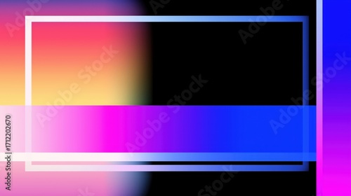 Geometric Color Field: A vivid and dynamic artwork, featuring a multi-colored gradient background overlaid with a clean, modern, translucent rectangular frame.