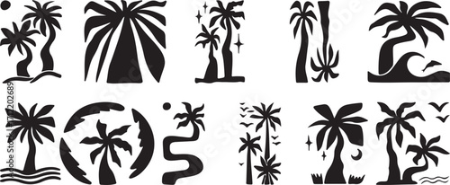 Palm Tree Silhouettes Vector Pack – Tropical, Holiday, Beach, Summer, Island, Decorative, Black, Icon, Palm, Vector, Graphic, Flat, Nature, Travel, Paradise, Coconut, Cartoon, Illustration, Exotic

