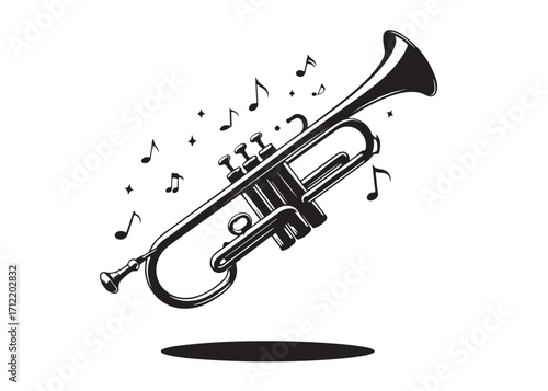 trumpet logo silhouette vector, trumpet vector silhouette illustration, jazz trumpet logo vector silhouette, trumpet silhouette vector, musical instrument logo silhouettes vector on white background. 