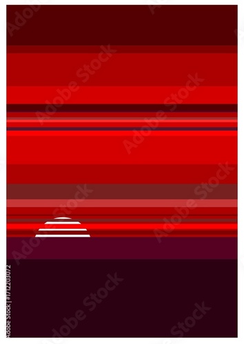 Abstract sunset illustration with red gradient stripes and a minimal white sun. Perfect for backgrounds, posters, modern artwork, and graphic design projects.