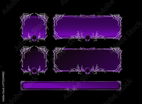 Set of Scary Horror Halloween Game UI Templates — Spooky Button, Hover Touch Frame, and Loading Bar Designs for RPG and Adventure Interface