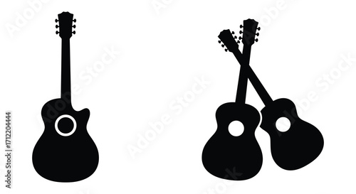 Simple black silhouettes of acoustic guitars in a minimalistic arrangement