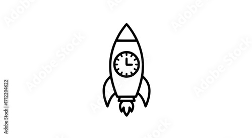 Rocket with clock black white icon