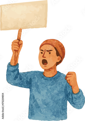 Watercolor vector painted protesting individual human