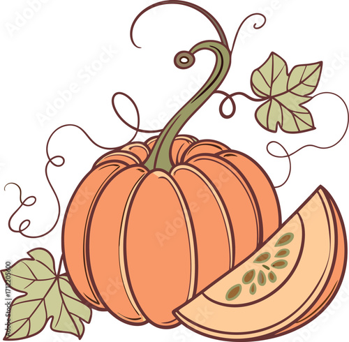 Autumn pumpkin Vector File,  Fall harvest Design File, Flat pumpkin design
