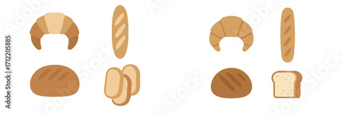 Delicious collection of various baked goods including croissants, baguettes, round loaves, and sliced bread items