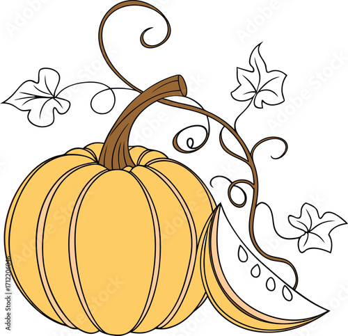Autumn pumpkin Vector File,  Fall harvest Design File, Flat pumpkin design