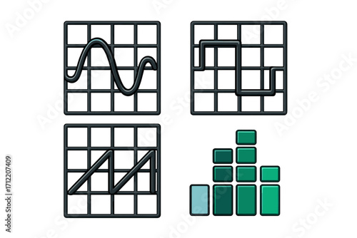 Modern business analytics charts and graphs set for data visualization and financial statistics presentation