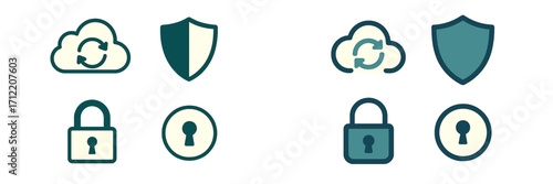 Cloud data security and privacy concepts featuring shield, padlock, and keyhole for digital protection