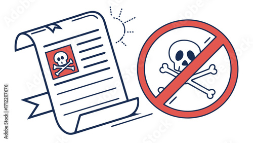 Illustrated Warning Poisonous Document and Prohibition Symbol with Skull and Crossbones