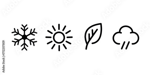 Four seasons icons, signs, symbols. Winter spring summer fall. Line art,vector