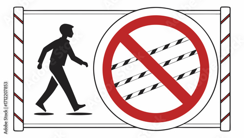Pedestrian Restriction Sign with Red Circle and Diagonal Stripes Illustration
