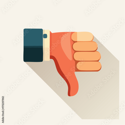 Flat minimalist geometric icon of a thumbs down hand gesture with a bold outline, isolated on a light background
