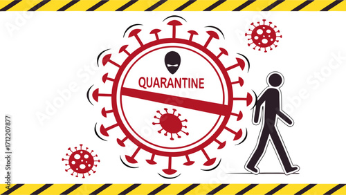 Quarantine Zone Warning Illustrated Person Walks Near Virus Symbols