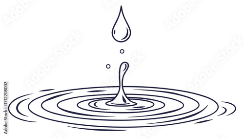 Single Water Drop Impacting Still Surface Creating Concentric Ripples