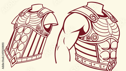 Stylized Ancient Armor with Intricate Details and a Muscular Arm Illustration