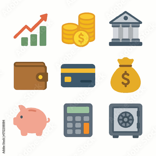 Financial and Banking Icons Collection with Growth and Savings Symbols