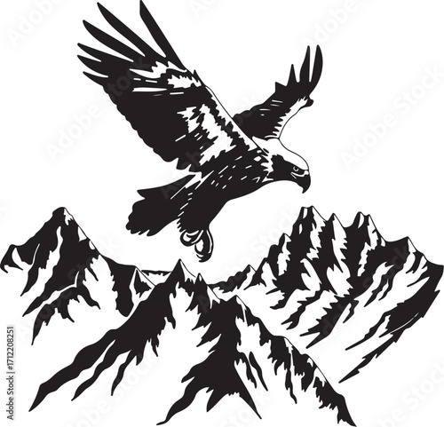 Majestic eagle soars over rugged mountain peaks