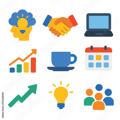 Business Collaboration and Technology Icons Set for Office and Teamwork Concepts