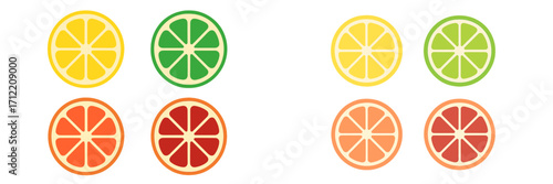 Bright and colorful collection of fresh citrus fruit slices including lemon, lime, orange, and grapefruit for healthy eating concepts