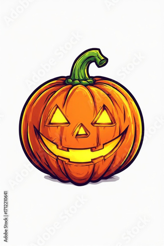 A grinning jack-o'-lantern, carved pumpkin with glowing face, Halloween symbol.