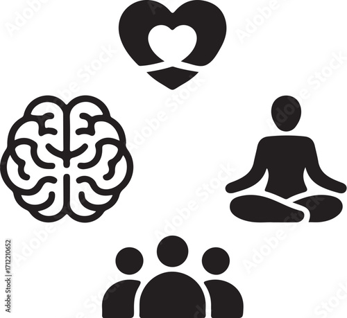 Mind, body, heart, and community balance icons