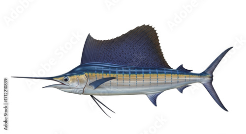 Foto Isolated sailfish, side view, in vivid realistic detail; large fish with long sp