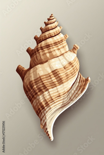 Detailed illustration of a spiral seashell, showcasing intricate patterns and textures.