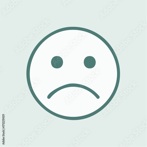 Unhappy face icon representing sadness and negative emotion. Flat vector, minimalist geometric emoji symbol with a bold outline, isolated on a solid color background