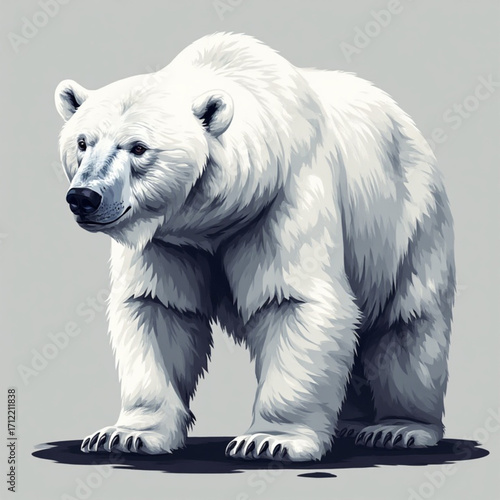 A majestic polar bear stands proudly, showcasing its thick white fur against a neutral background.