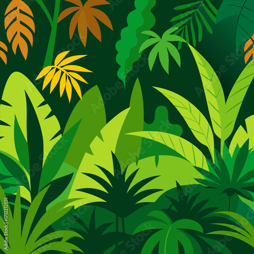 Horizontal seamless tropical rainforest Jungle forest vector green landscape background.